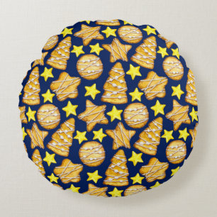 Coussins Ronds Noël sans couture motif de sucreries et st jaune