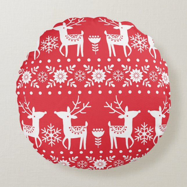 Coussins Ronds Noël scandinave : Snowflakes & Deer (Devant)
