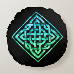Coussins Ronds Noeud celtique - Bleu diamant Vert