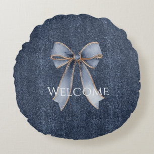 Coussins Ronds Nœud en faux jean bleu en denim
