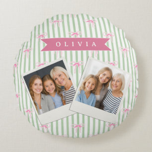 Coussins Ronds Nœud Rose Personnalisé Rayure Verte Coquette Prépa