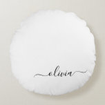 Coussins Ronds Noir Blanc moderne Script Girl Monogramme Nom<br><div class="desc">Noir et blanc Simple Script Monogramme Nom Pouf Coussin. La coussin fait le cadeau parfait pour 16 ans,  mariage,  douche nuptiale,  baby shower ou bachelorette pour quelqu'un décorant sa chambre en or rose.</div>