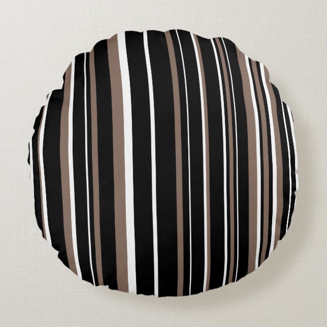 Coussins Ronds Noir, Brun Taupe et Rayure de Code-Barres Blanc (Devant)