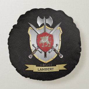 Coussins Ronds Noir de crête de bataille de Sigil de dragon