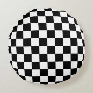 Coussins Ronds Noir et blanc Checkered