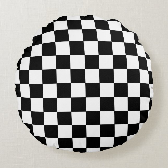 Coussins Ronds Noir et blanc Checkered (Devant)