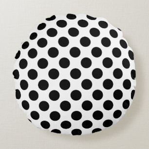 Coussins Ronds Noir sur Blanc Grand Taille Pois