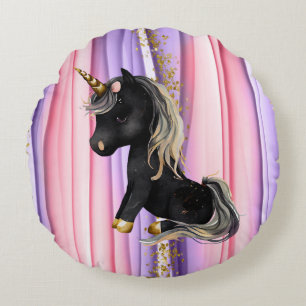Coussins Ronds Noir Unicorne oreilles roses