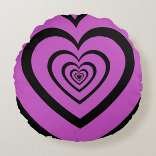 Coussins Ronds Noir violet Hypnotique Motif d'amour du coeur