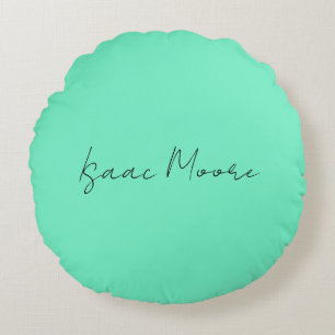 Coussins Ronds Nom de calligraphie de script bleu vert élégant