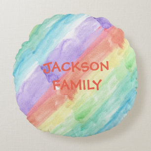 Coussins Ronds Nom de famille avec Motif aquarelle
