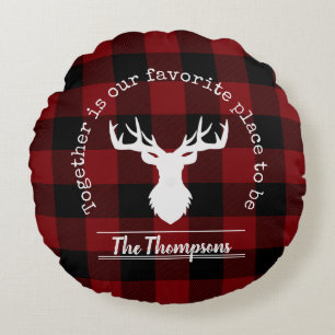 Coussins Ronds Nom de famille Cerf Plaid Buffle Rouge et Noir