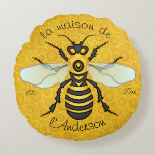 Coussins Ronds Nom de famille français élégant d'abeille de nid