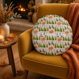 Coussins Ronds Nom de famille personnalisé Motif d'arbre d'automn