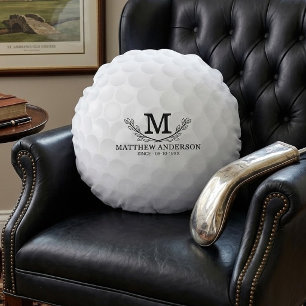 Coussins Ronds Nom de motif de balle de golf personnalisé Monogra