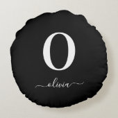 Coussins Ronds Nom de script Monogramme Personnalisé Noir Et Blan (Dos)