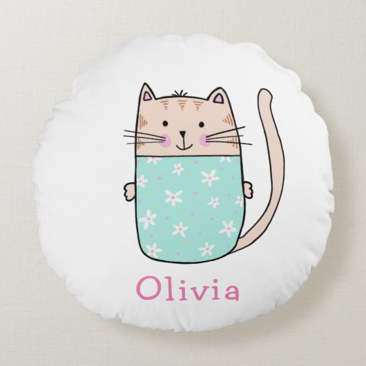 Coussins Ronds Nom des filles chats mignonnes (Devant)