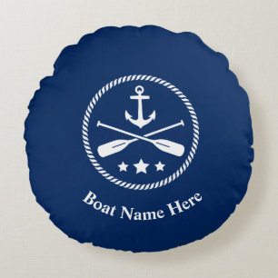 Coussins Ronds Nom du bateau Ancre marine et aviron bleu marine