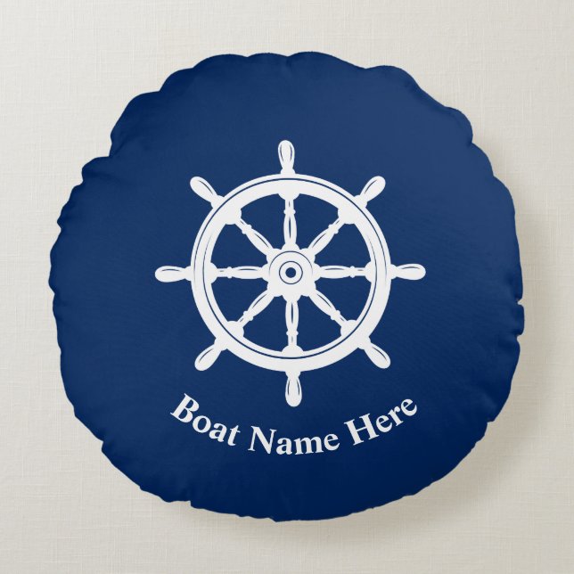 Coussins Ronds Nom du bateau Navires nautiques Roue Helm Marine B (Devant)