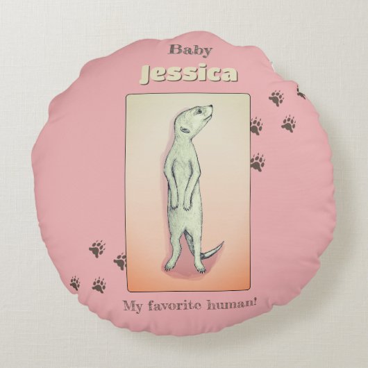 Coussins Ronds Nom du bébé Meerkat Peach Rose doux personnalisé (Dos)