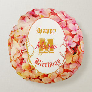 Coussins Ronds Nom du monogramme Floral Elegant 21e Joyeux Annive