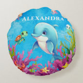Coussins Ronds Nom du monogramme mignon Dauphin de tortue marine  (Dos)