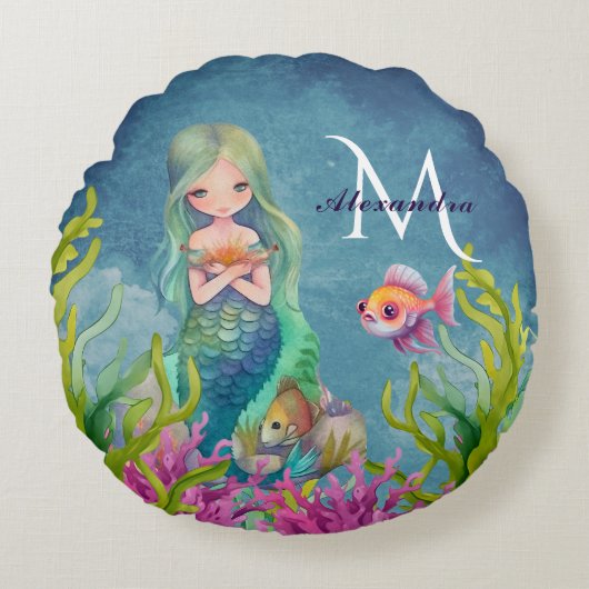 Coussins Ronds Nom du monogramme mignon Sirène (Devant)