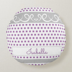 Coussins Ronds Nom du script mignon Pois pourpres pour filles