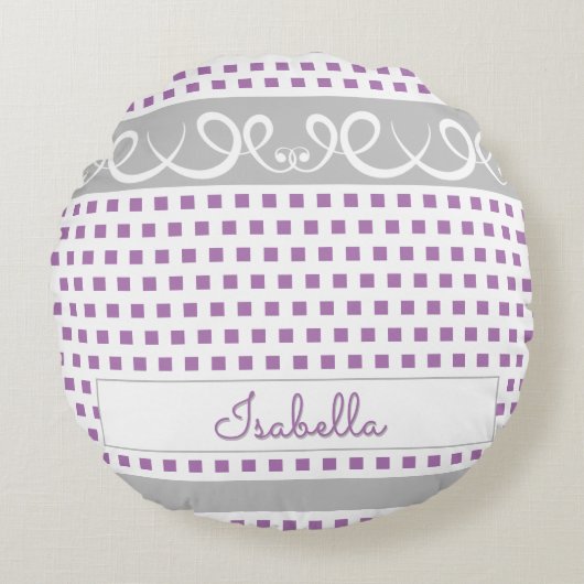 Coussins Ronds Nom du script mignon Pois pourpres pour filles (Devant)