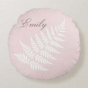Coussins Ronds Nom en écriture fluide Rose pâle Fougère blanche