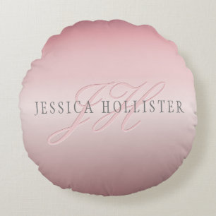 Coussins Ronds Nom et monogramme Blush en FAUX or rose doux