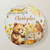 Coussins Ronds Nom personnalisé Honey Bees Teddy Bear (Dos)