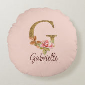 Coussins Ronds Nom personnalisé Lettre G Or Foil Blush Roses rose (Devant)