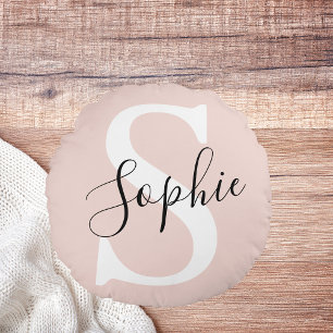 Coussins Ronds Nom personnalisé moderne Monogram Pastel Rose