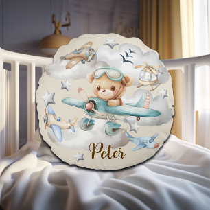Coussins Ronds Nom personnalisé Pilote Ours en peluche