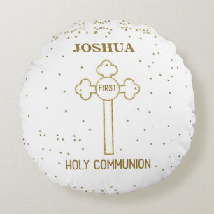 Coussins Ronds Nom personnalisé Première Sainte Communion Gold Lo