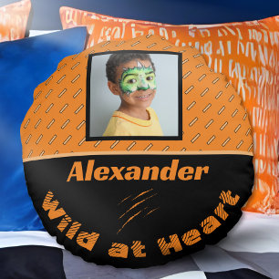 Coussins Ronds Nom photo personnalisé Orange noir Tigre personnal