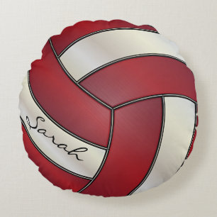 Coussins Ronds Nom rouge foncé et blanc du volleyball