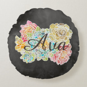 Coussins Ronds Nom sur le tableau avec Prayer de fleurs et de