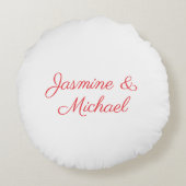 Coussins Ronds Noms de couple d'écriture rouge et blanc Mariage (Dos)