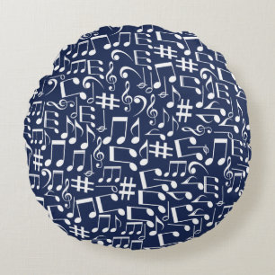 Coussins Ronds Notes de musique blanches dansantes Amoureux de mu