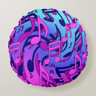 Coussins Ronds Notes de musique motif rose bleu violet aqua animé