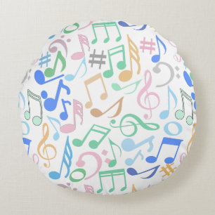 Coussins Ronds Notes et symboles musicaux Motif pastel.w