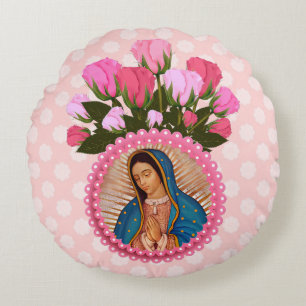 Coussins Ronds Notre-Dame de Guadalupe Roses roses lance l'oreill