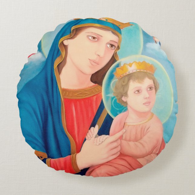 Coussins Ronds Notre-Dame de Perpétuel aide catholique (Devant)