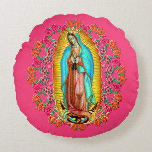 Coussins Ronds Notre Dame Guadalupe Vierge Marie Catholique Saint
