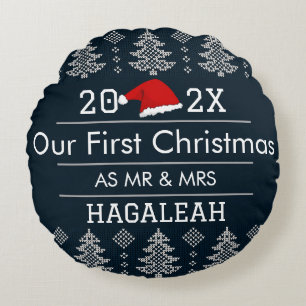 Coussins Ronds Notre premier Noël en tant que M. et Mme Newlywa