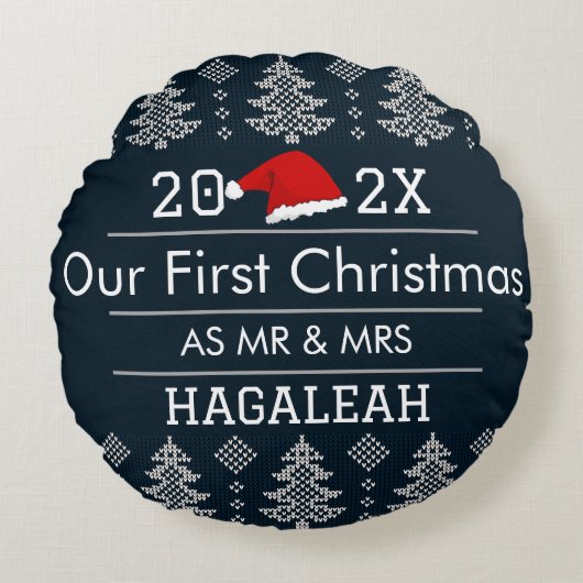 Coussins Ronds Notre premier Noël en tant que M. et Mme Nouveaux (Devant)