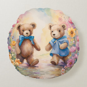 Coussins Ronds Nounours dans un jardin pastel