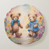 Coussins Ronds Nounours dans un jardin pastel (Dos)